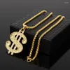 Pendanthalsband Rhinestone US Dollar Logo Shape Necklace Gold Color Metal Emamel Summon Fortune Symbol Hiphop Jewelry