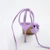 Sandały Traf za Women's High Obcasy Sandały Purple Bow Slingback Kobiety Pumps Paski kostki sztyletowe butę na wysokim obcasie Summer 230508