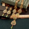 Pendant Necklaces Water Drop Earring Set for Women Morocco Wedding Green Gold Plated Bridal Jewelry Sets Bijoux 230506