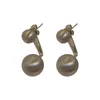 Boucles d'Oreilles Clous Ins Argent Aiguille Français Simple Boule Perle Style Brossé Petit Tempérament Haut Sens Pour Les Filles.