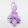 Sandały Traf za Women's High Obcasy Sandały Purple Bow Slingback Kobiety Pumps Paski kostki sztyletowe butę na wysokim obcasie Summer 230508