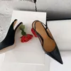 Sandales 2023 été mode bout pointu femmes chaussures fleur décor Sexy talons hauts en cuir véritable Chaussure Femme taille 35-40