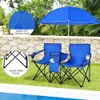 Topbuy Portable Double Camping Chair, Folding Picnic Loveseat W Removable Adjustable Umbrella, Carrying Bag, Cooler Bag, Side Pocket Cuph