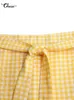 スカートセルミアの女性格子縞の長いスカート夏エレガントな非対称のフリルハイウエストムジェルファルダスカジュアルプリーツマーメイドジュペロングエ230508