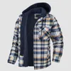 Men's Trench Coats Men's Autumn And Winter Thick Cotton Plaid Long Sleeved Loose Hooded Jacket