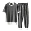 Herrspårar Summer Men's Two Piece Set Linen Fabric Casual T-shirt och Shorts Set Mens Sports Suit Fashion Kort ärm Tracksuit M-4XL 230508