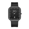 Нарученные часы Kky 2023 Square Watch Men Automatic Date Силиконовый ремешок All Black Mens Quartz Relogio Masculino