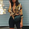 Women's Blouses Shirts 2021 Spring Women Elegant Party Loose Button Shirt Turn-down Collar Female Leopard Print Knot Front Long Sleeve Blouse T230508
