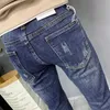 Herr jeans vår höst hip hop slim stilig pojkvän stretch lyx last rippad denim designer märke män koniska långa jeans byxor z0508