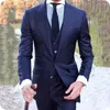 Trajes para hombre, 3 piezas, solapa con muescas anchas, personalizado, azul marino, 2023, traje de negocios ajustado para novio, esmoquin, chaqueta, traje para hombre