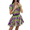 Casual Dresses Stylish Party Dress Polyester Summer Ruffles High Waist Mini Woman Wearing