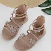 Sandálias 2023 novas meninas sandálias doces shinestone borboleta solteira sapatos infantis de verão princesa elegante infantil sandálias de dança