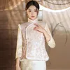 Etniska kläder 2023 Cheongsam Mode Baru Retro Tradisional Gaya Cina Qipao Kerah Rambut Rompi Ditingkatkan Plus Katun Menebal Atasan Hangat
