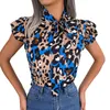 Kvinnors blusar Kvinnors Casual Leopard Print Träöret Lace Up Chiffon Shirt Top Mint Cotton Spandex Woman Plaid