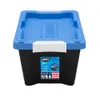 Hart 5 gallon vergrendeling plastic opslag bin container, zwarte basis met blauw deksel, set van 4