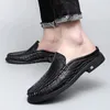 Fashion Genuine Leather Men Shoes Casual Italian Half Loafers Breathable Moccasins Designer Slip On Men's flats Chaussure Homme