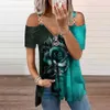 T-shirts för damer 2023 Mode Street Hipster Sommar Casual V-ringad Gothic Rose Print Kortärmad Lös T-shirt Pullover Dam Plus Size