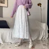 Skirts Elastic High Waist Lace Skirts Women Spring Summer Skirt Korean Elegant Casual A-line Black Apricot Long Maxi Skirts X091 230508