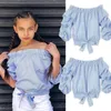 T CHAMISTAS PUDCOCO Nascido Criando bebê garoto menina azul branco listrado manga longa babados da camiseta de ombro blusa de blusa 3 11t 230508