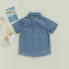 Kleidung Sets 16Y Kinder Jungen Denim Shirts Baby Sommer Kleidung Kleinkind Einfarbig Kurzarm Button-Down T-Shirt Kinder Casual Tops 230508