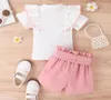 Clothing Sets Designer Summer Baby Outfits Clothes For Kids Girl Bow Short-sleeved Ruffled T-shirts Tops Shorts 2pcs Toddler Boutique