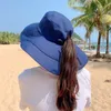 Stingy Brim Hats Sparsil Womens Summer Hat For the Sun Wide UV Neck Protection Solar Beach Foldbar Ponytail Travel Panama Caps 230508