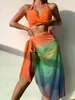 Peça de roupa de banho feminina biquíni de praia cobertor maiô oco e saia de cintura alta sexy feminina cobertura de banho maiôW