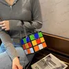 Worki wieczorowe małe torebki dla kobiet design sześcianu Rubik Kwasla torebka mini z metalowym łańcuchem skórzanym torba crossbody T230508