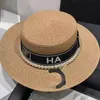 Summer Fashion Straw Hat New Water Pearl Letter Mark Big Brim Flat Top Hat Seaside Beach Sun Hats