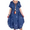 Robes décontractées été Boho gros points imprimer robe mi-longue ample femmes à manches courtes Style ethnique robe d'été grande taille 5XL plage Vestidos