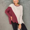 女性用セーター不規則なカラーブロックパッチワークシャツ長袖ゆるいスウェットシャツharajuku特大Tトップウルザンティーン秋