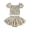 Kläderuppsättningar mababy 9m-3y småbarn spädbarn baby barn flickor kläder sommarkläder blommor tryckt toppar rufsar kjolar d06