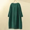 Casual Dresses Women Dress Solid Color Long Sleeve O Neck Loose Corduroy Pockets Midi Women's Clothing For Daily Wear