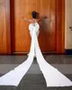 New Arrival 2023 Mermaid Wedding Dresses With Detached Bow Mesh Beading Pearls Luxury Sheer Long Sleeves Plus Size Bridal Party Gowns Robe De Mariee