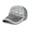 Hysteresen Frauen Männer Nieten Strass Kristalle Verstellbare Pferdeschwanz Mesh Baseballmütze Glänzend Bling Lässige Sportmütze Stuff Loft Dutzend Caps G230508