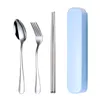 Servis uppsättningar 3st Portable Rostfritt stål bestick med förvaringslåda Chopstick Fork Spoon Knife Travel Table Set Camping