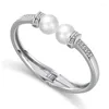 Bangle HAHA&TOTO Double Symmetric Pearls For Women Gold Plating With Rhinestones Exquisite Simple Jewelry