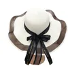 Stingy Brim Hats Korean Style Woman Straw Gauze Joint Bow Ribbon Large Sunshade Ins Celebrity Outing Fashion Beach Holiday Glacier Hat 230508