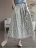 Jupes Johnature femmes Vintage imprimé Floral jupes taille élastique doux vêtements été coton lin femmes décontracté a-ligne jupes 230508