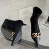 Vestido sapatos de moda feminina botas de meia moderna 2022 nova cadeia de metal camurça tornozelo