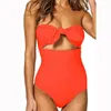 Kvinnors badkläder Push Up Women One Piece Swimsuit Sexig Bandeau Bikini Top Solid Backless 2023 Stylish Amapless baddräkt för