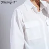 Camisas brancas de blusas femininas para mulheres de grande tamanho 2022 túnicas soltas pretas de algodão Mulher Bloups 2022 Camisa de tamanho grande feminino com bolso T230508