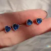 Orecchini a bottone WPB S925 Sterling Silver Heart Women Blue Diamond Jewelry per la festa regalo delle ragazze