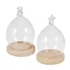 Bouteilles de stockage mariage petite Cloche en verre cire de soja fleur éternelle cloche dôme base en bambou