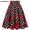 Skirts Retro Vintage Women Midi Skirt High Waist Cotton 3XL 2023 Casual Oversized Skirts Daily 60s Polka Dot Pinup Rockabilly Skater P230508