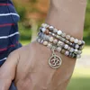 Strand Natural 6mm Bamboo Leaves Onyx Bracelet 108 Prayer Beads Lotus Om Wrist Man Mala Bracelets Women Yoga Jewelry