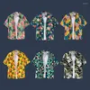 Camisas de vestir para hombres, verano, adolescentes, hombres, moda informal, estampado de hojas florales, manga corta, ropa de calle para vacaciones en la playa, transpirable Q1JD