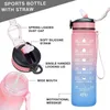 Nouvelle bouteille d'eau de 1 litre, Sport de motivation mignon avec couvercle et paille, rappel de calendrier, bouteilles d'eau pour hommes pour filles, livraison gratuite