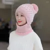 Gorros de ciclismo para mujer, bufanda cálida a prueba de viento para invierno, gorro de una pieza con orejeras, gorro tejido