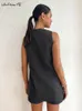 Kvinnors träningsdräkter Mnealways18 Street Style Dark Grey Shorts Suits Two Pieces Vest Tops Casual Set Summer 2023 Office Ladies Outfit 230506